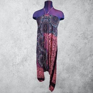 Lofbaz 2 in 1 XL Harem Jumpsuit Boho Mandala Floral Purple Pink Viscose Thailand